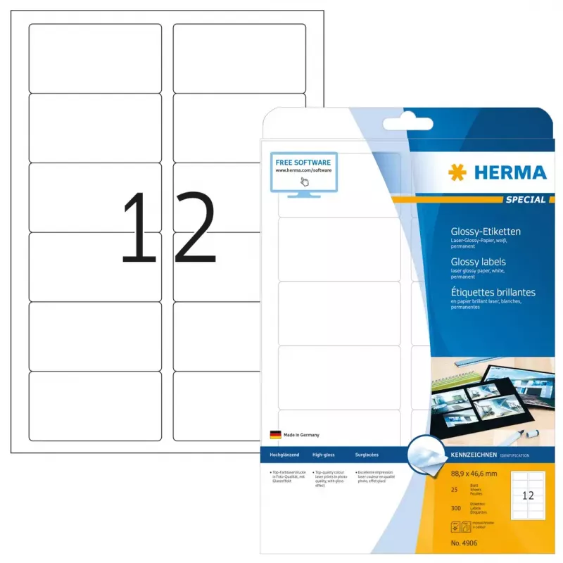 Etichetta per stampante adesiva HERMA Labels A4 88,9x46,6 mm