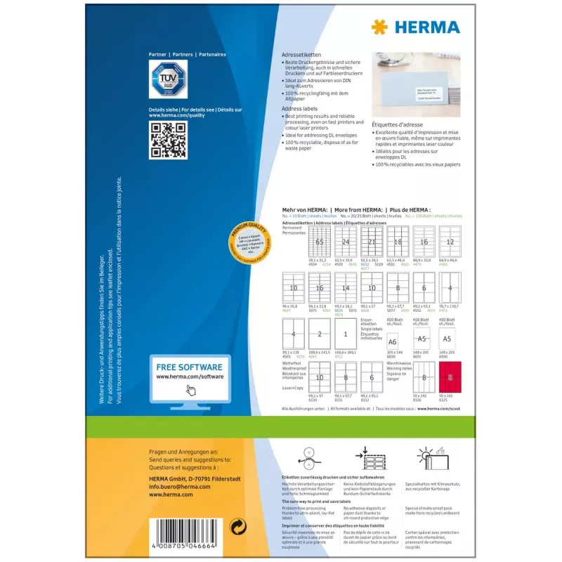 Etichette per indirizzi Premium HERMA A4 88,9x46,6 mm 1200 pezzi