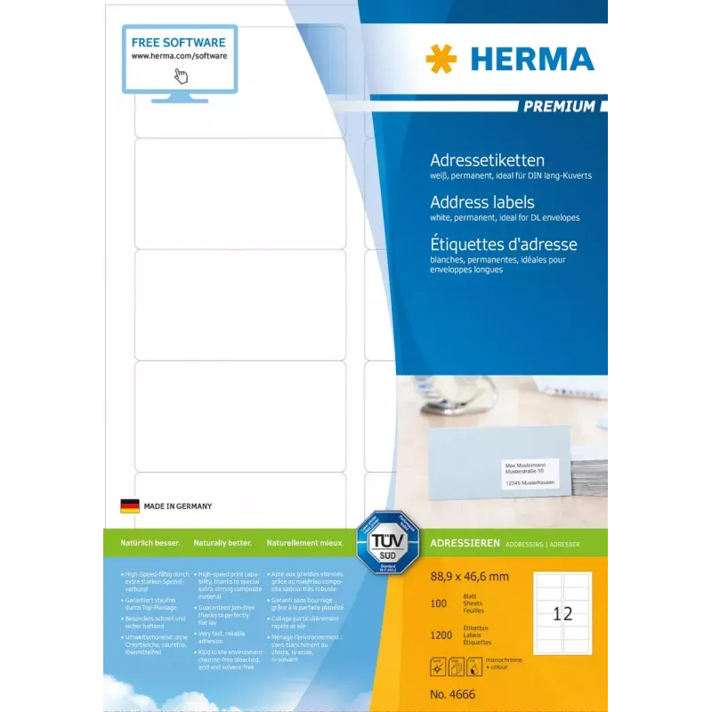 Etichette per indirizzi Premium HERMA A4 88,9x46,6 mm 1200 pezzi