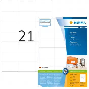 HERMA etichette Premium A4 70x42,3 mm bianco carta opaca 4200 pezzi