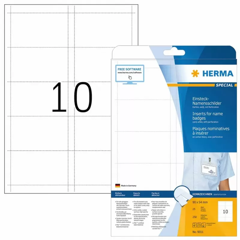 Inserti per targhette HERMA A4 90x54 mm bianco cartoncino 250 pezzi