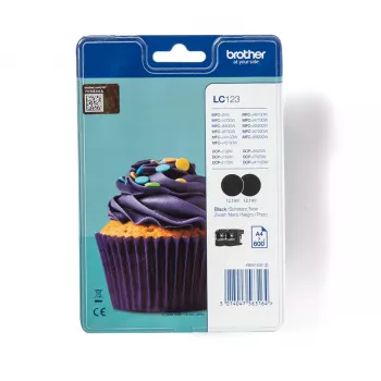 Brother LC123BK confezione da 2, nero, inchiostro a base pigmentata, 1 pz., 600 pagine, 600 pagine, multipack