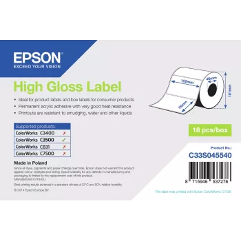 Etichette lucide Epson – rotolo fustellato: 102 mm x 76 mm, 415 etichette