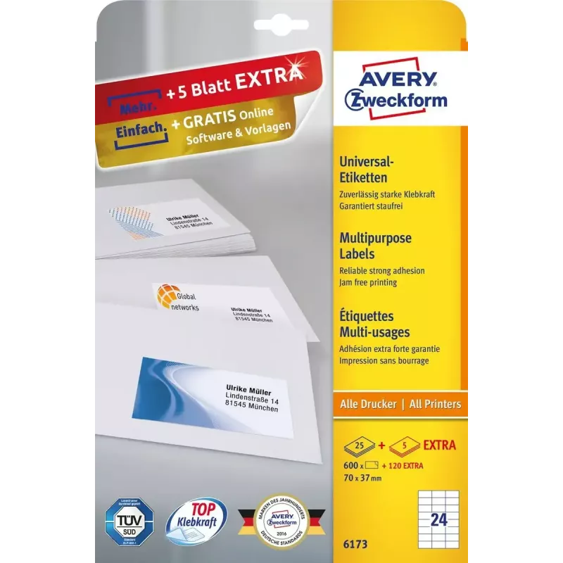 Etichette adesive Avery Zweckform 6173 rettangolare permanente bianco — 720 pezzi