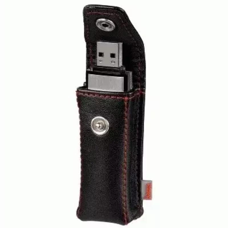 Hama custodia per chiavetta USB “Fashion”, nera, custodia per chiavetta USB, similpelle, nero, rosso