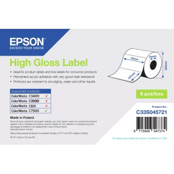 Epson High Gloss Label - rotolo fustellato: 76mm x 127mm, 960 etichette