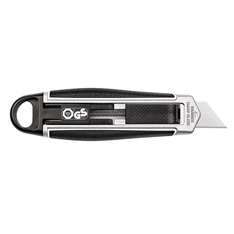 WEDO 78820 cutter per mancini, lama trapezoidale, corpo in metallo, con 2 lame, nero/argento