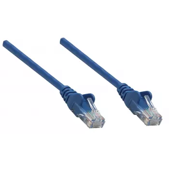 Cavo patch di rete Intellinet, Cat5e, 0,25 m, blu, CCA, U/UTP, PVC, RJ45, contatti placcati oro, senza linguetta, protezione antitorsione, garanzia a vita