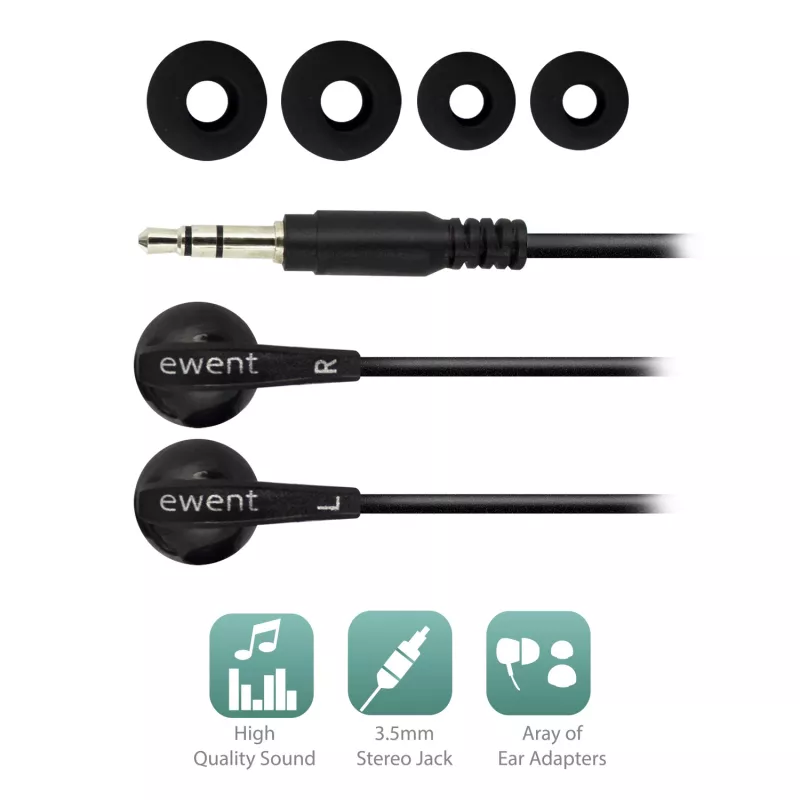 Ewent EW3584 cavo cuffie/headset con filo in-ear musica nero