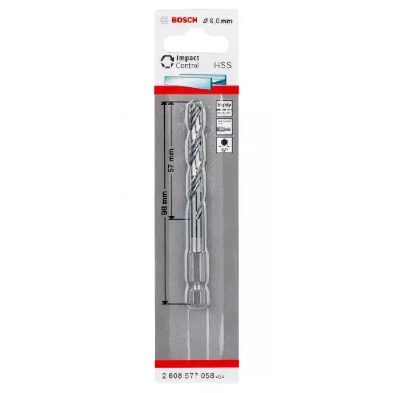 Bosch 2608577058 Punta elicoidale per metallo 6 mm, lunghezza totale 98 mm