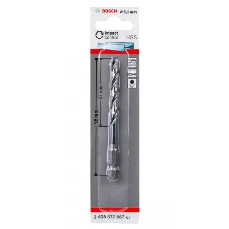 Bosch 2608577057 Punta elicoidale per metallo 5,5 mm, lunghezza totale 98 mm