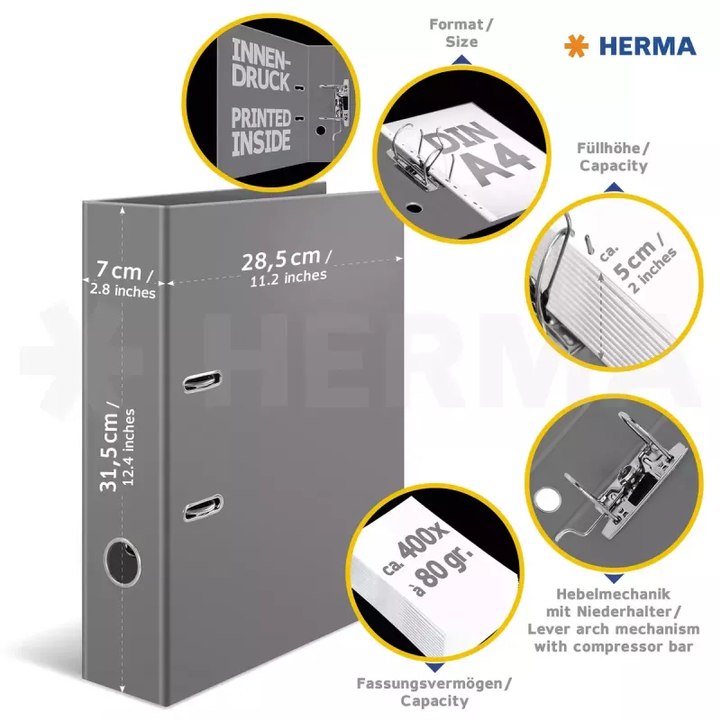 Raccoglitore HERMA 7016 A4 nero grigio anelli a D
