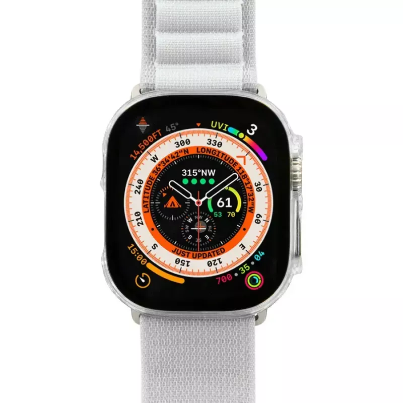Custodia per smartwatch LAUT Shield trasparente vetro policarbonato PC per Apple Watch 44/45mm