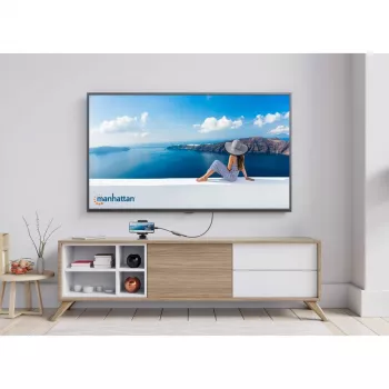 Manhattan Dock/Hub USB-C, porte (x3): HDMI, USB-A e USB-C, con Power Delivery (100W) alla porta USB-C (nota: richiede alimentatore USB-C e cavo USB-C aggiuntivi), universale per tutti i dispositivi, cavo 10 cm, nero, tre anni di garanzia