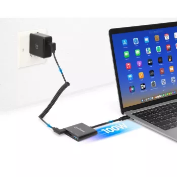 Manhattan Dock/Hub USB-C, porte (x3): HDMI, USB-A e USB-C, con Power Delivery (100W) alla porta USB-C (nota: richiede alimentatore USB-C e cavo USB-C aggiuntivi), universale per tutti i dispositivi, cavo 10 cm, nero, tre anni di garanzia