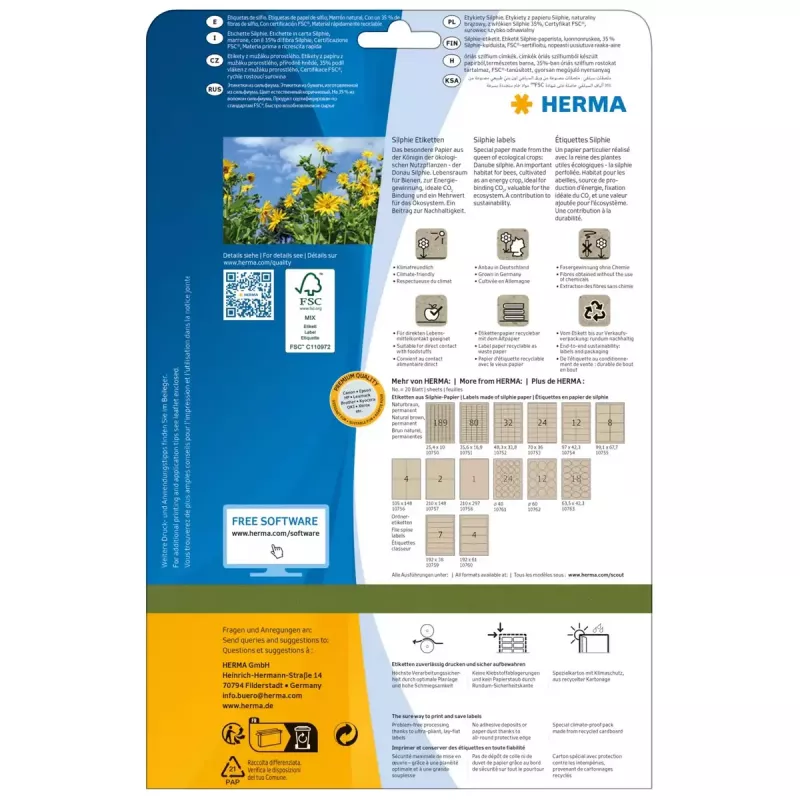 HERMA 10763 etichette autoadesive, carta Silphie, ovali 63,5 x 42,3 mm, adesivo permanente, stampabili, laser/inkjet, marrone naturale