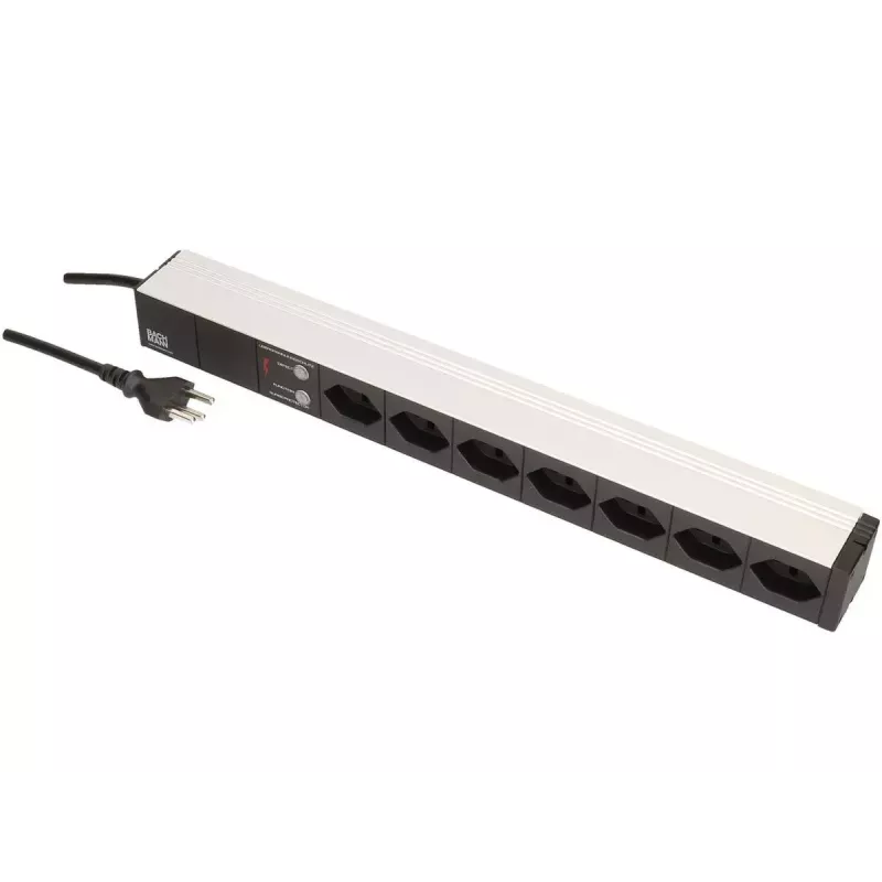 Bachmann 333.0382 ciabatta 19 pollici, 7 prese T23 (CH), protezione da sovratensione, 3 m, nero
