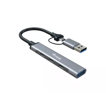 Hub USB 3.2 Gen 1 a 4 porte EQUIP — 3× USB‑C + 1× USB‑A, 5 Gbit/s, alluminio, grigio