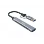Hub USB 3.2 Gen 1 a 4 porte EQUIP — 3× USB‑C + 1× USB‑A, 5 Gbit/s, alluminio, grigio
