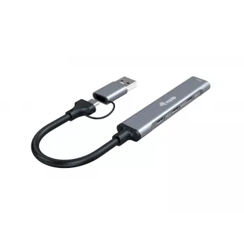 Hub USB 3.2 Gen 1 a 4 porte EQUIP — 3× USB‑C + 1× USB‑A, 5 Gbit/s, alluminio, grigio