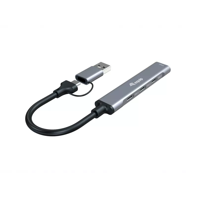 Hub USB 3.2 Gen 1 a 4 porte EQUIP — 3× USB‑C + 1× USB‑A, 5 Gbit/s, alluminio, grigio