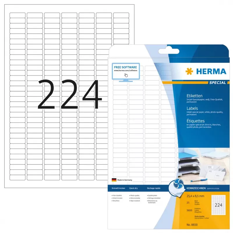 Etichette per inkjet HERMA A4 25,4x8,5 mm carta bianca opaca 5600 pezzi