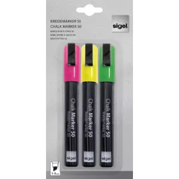 Sigel GL182 set di pennarelli a gesso, verde/rosa/giallo/nero