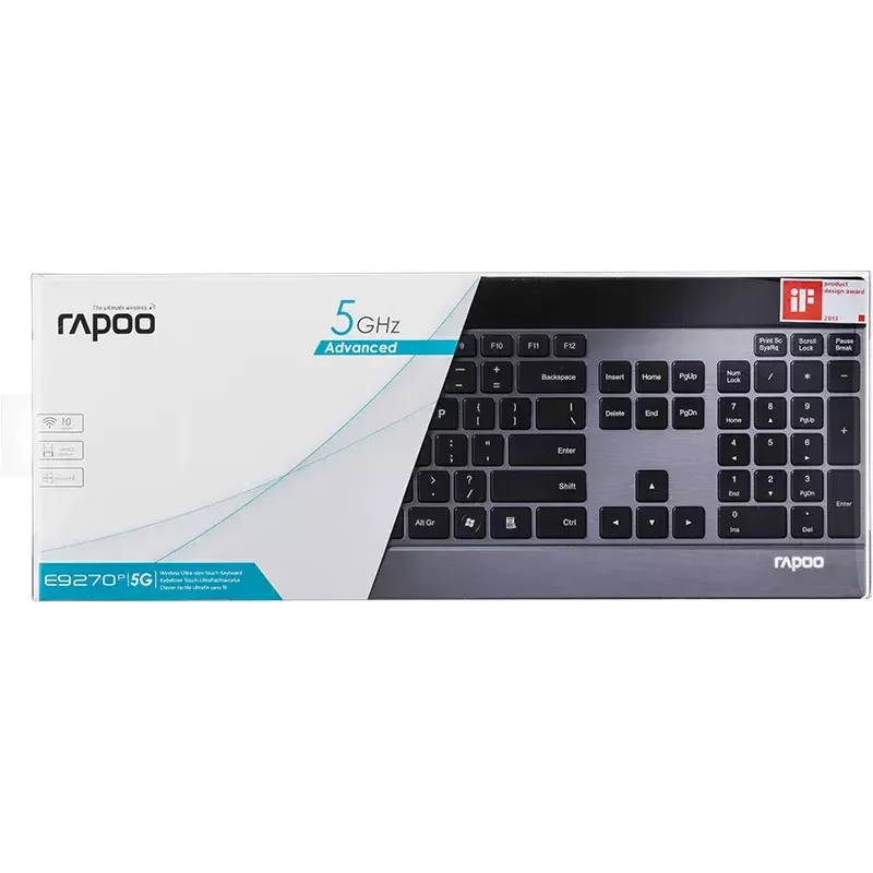 Tastiera Rapoo E9270P RF Wireless QWERTZ tedesco nero argento