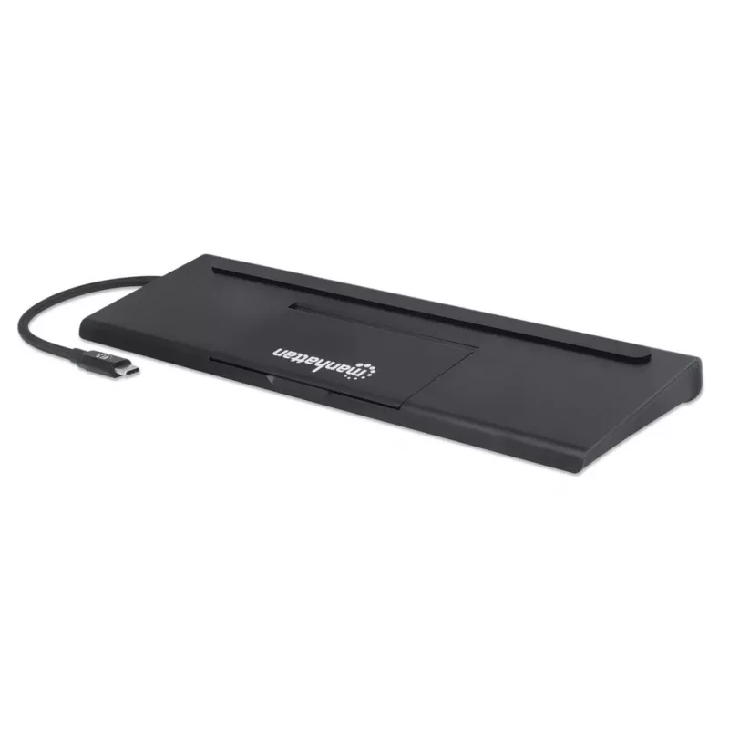 Manhattan Dock/Hub USB-C con lettore di schede e MST, connettori (x9): audio 3,5 mm, DisplayPort, Ethernet, HDMI, USB-A (x3), USB-C e VGA, con Power Delivery (100 W) al connettore USB-C (nota: alimentatore USB-C e cavo USB-C aggiuntivi necessari), tutti i connettori possono essere utilizzati contemporaneamente