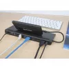 Manhattan Dock/Hub USB-C con lettore di schede e MST, connettori (x9): audio 3,5 mm, DisplayPort, Ethernet, HDMI, USB-A (x3), USB-C e VGA, con Power Delivery (100 W) al connettore USB-C (nota: alimentatore USB-C e cavo USB-C aggiuntivi necessari), tutti i connettori possono essere utilizzati contemporaneamente