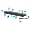 Manhattan Dock/Hub USB-C con lettore di schede e MST, connettori (x9): audio 3,5 mm, DisplayPort, Ethernet, HDMI, USB-A (x3), USB-C e VGA, con Power Delivery (100 W) al connettore USB-C (nota: alimentatore USB-C e cavo USB-C aggiuntivi necessari), tutti i connettori possono essere utilizzati contemporaneamente