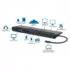 Manhattan Dock/Hub USB-C con lettore di schede e MST, connettori (x9): audio 3,5 mm, DisplayPort, Ethernet, HDMI, USB-A (x3), USB-C e VGA, con Power Delivery (100 W) al connettore USB-C (nota: alimentatore USB-C e cavo USB-C aggiuntivi necessari), tutti i connettori possono essere utilizzati contemporaneamente