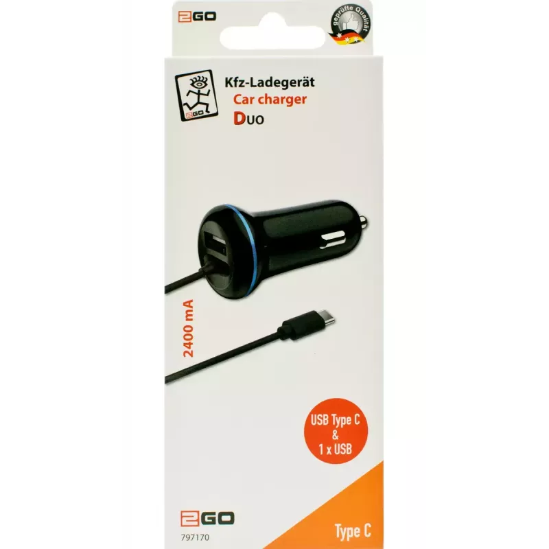 Caricabatterie mobile 2GO 797170 universale nero accendisigari auto 12/24V USB 1,4m