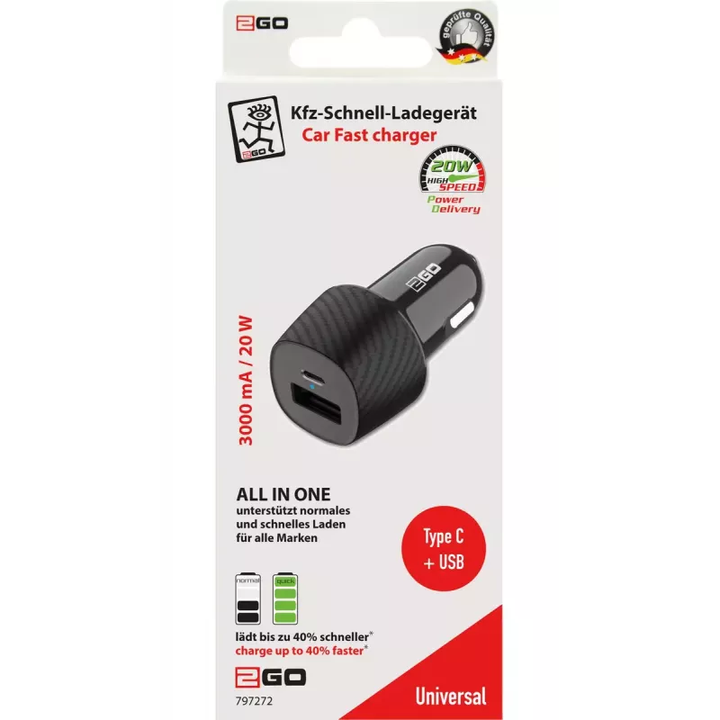 Caricabatterie per dispositivi mobili 2GO 797272 universale nero ricarica rapida auto