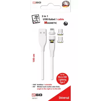 Cavo USB 2GO 797317 1m USB B USB C/micro-USB B/Lightning bianco