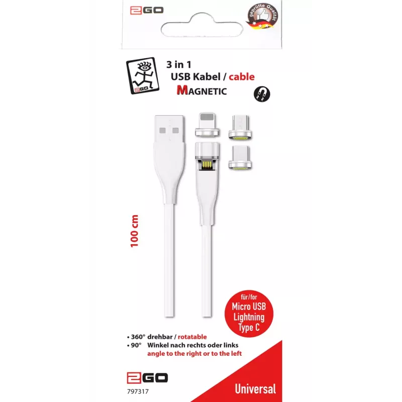 Cavo USB 2GO 797317 1m USB B USB C/micro-USB B/Lightning bianco
