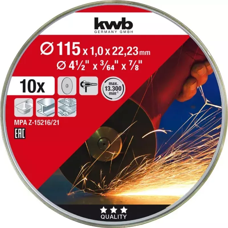 Set di dischi da taglio kwb 712021 disco da taglio sottile centro piatto 10 pezzi