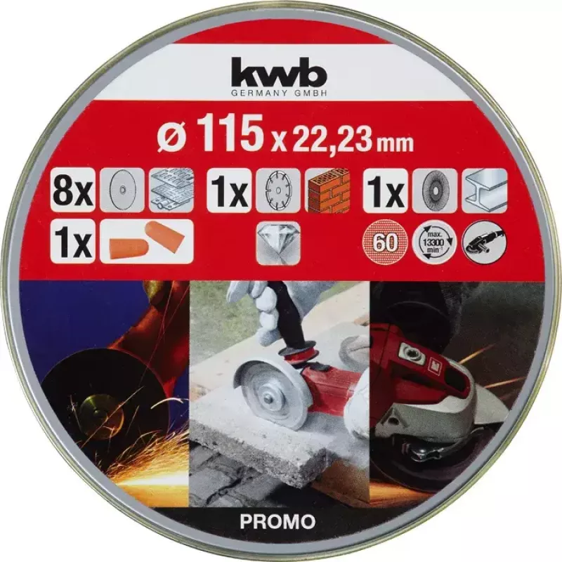 Set di dischi da taglio KWB 712041 set starter 10 pezzi attacco piatto per mattoni, marmo, acciaio