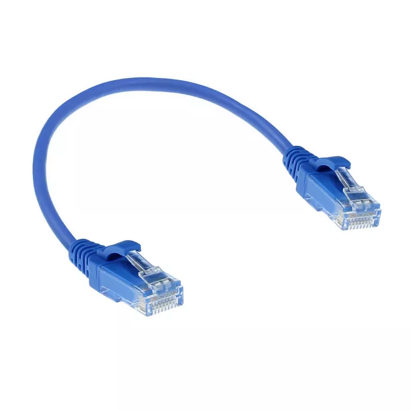 ACT blu 0,15 metri LSZH U/UTP CAT6 cavo patch slimline per datacenter snagless con connettori RJ45
