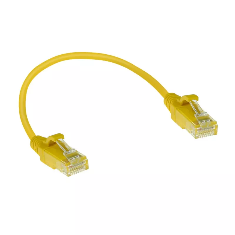 ACT giallo 0,15 m LSZH U/UTP CAT6 cavo patch slimline per datacenter senza linguetta con connettori RJ45