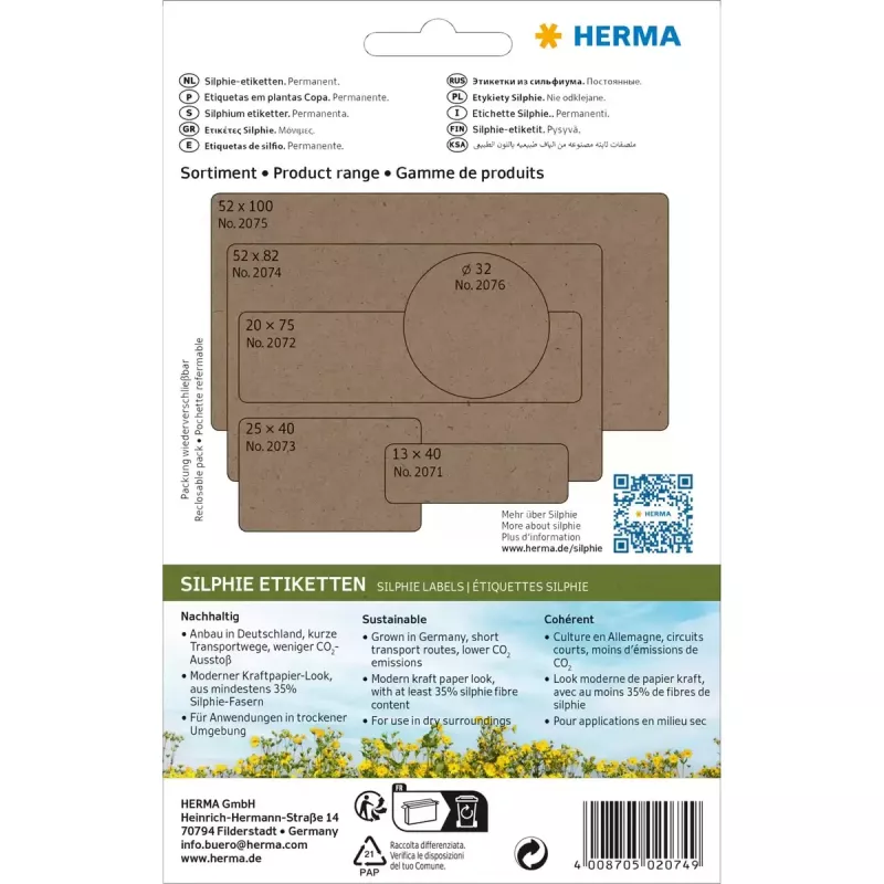 Etichette multiuso HERMA 2074 Silphie, 52x82 mm, 24 fogli, confezione da ufficio