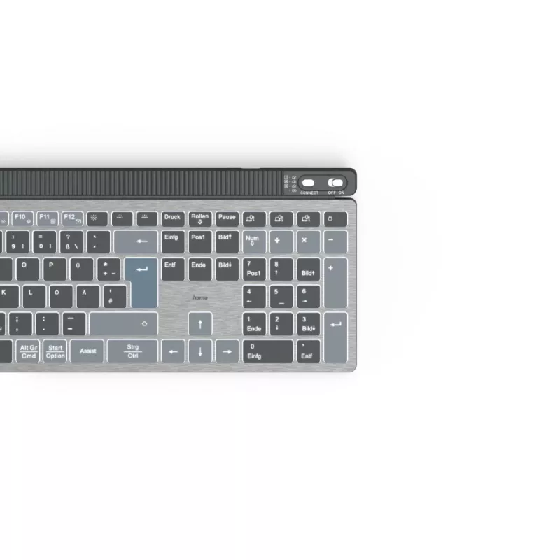 Tastiera multi-dispositivo Hama WK-750, wireless, retroilluminata, QWERTZ tedesco, nera