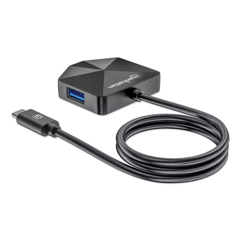 Manhattan dock/hub combo USB-C e USB-A, porte (4): USB-A (x2) e USB-C (x2), 5 Gbit/s (USB 3.2 Gen1 noto anche come USB 3.0), forma angolata per un facile accesso alle porte, alimentato via USB (nessun alimentatore esterno necessario)