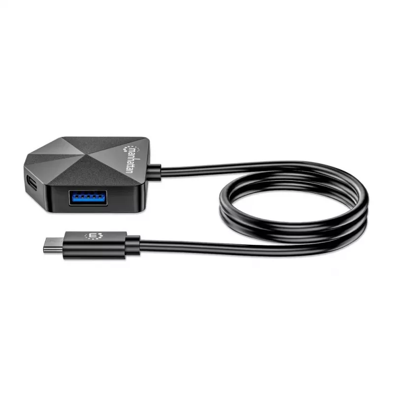 Manhattan dock/hub combo USB-C e USB-A, porte (4): USB-A (x2) e USB-C (x2), 5 Gbit/s (USB 3.2 Gen1 noto anche come USB 3.0), forma angolata per un facile accesso alle porte, alimentato via USB (nessun alimentatore esterno necessario)
