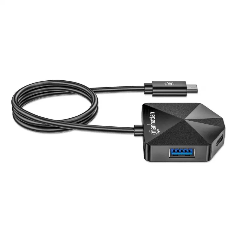 Manhattan dock/hub combo USB-C e USB-A, porte (4): USB-A (x2) e USB-C (x2), 5 Gbit/s (USB 3.2 Gen1 noto anche come USB 3.0), forma angolata per un facile accesso alle porte, alimentato via USB (nessun alimentatore esterno necessario)