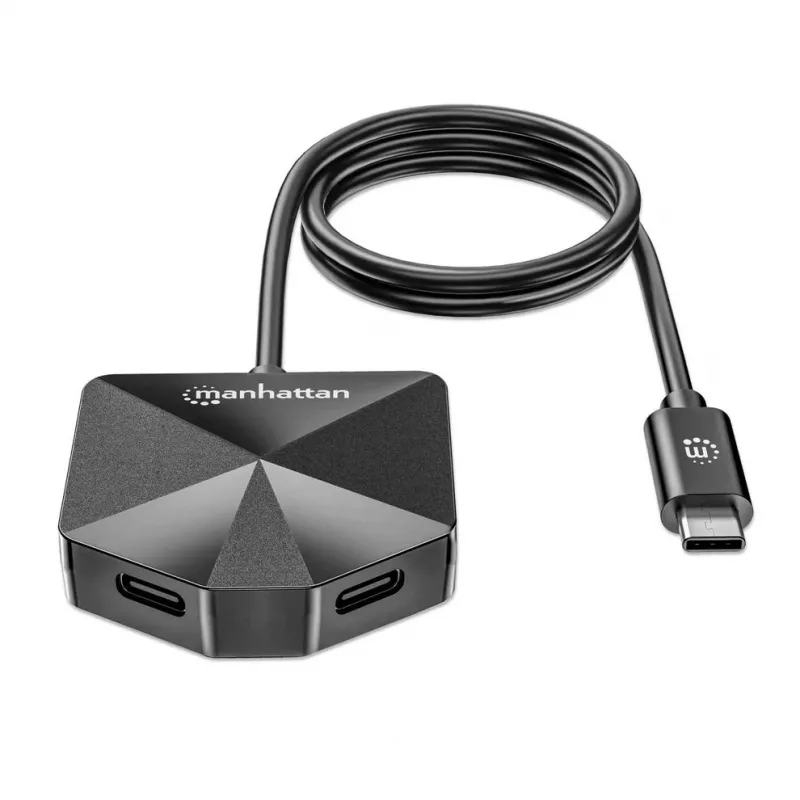 Manhattan dock/hub combo USB-C e USB-A, porte (4): USB-A (x2) e USB-C (x2), 5 Gbit/s (USB 3.2 Gen1 noto anche come USB 3.0), forma angolata per un facile accesso alle porte, alimentato via USB (nessun alimentatore esterno necessario)