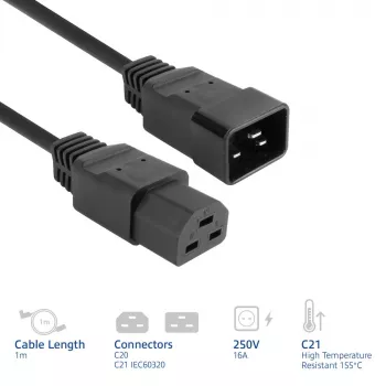 Cavo di alimentazione ACT C20–C21 IEC60320 nero 1 m, 250 V 16 A