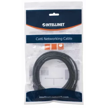 Intellinet cavo patch di rete, Cat6, 2 m, nero, CCA, U/UTP, PVC, RJ45, contatti dorati, protezione linguetta, guaina antigraffio, garanzia a vita
