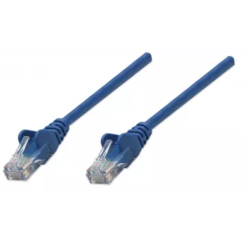 Cavo patch di rete Intellinet, Cat5e, 1,5 m, blu, CCA, U/UTP, PVC, RJ45, contatti placcati oro, snagless, con protezione antitorsione, garanzia a vita