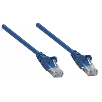 Cavo patch di rete Intellinet, Cat5e, 1,5 m, blu, CCA, U/UTP, PVC, RJ45, contatti placcati oro, snagless, con protezione antitorsione, garanzia a vita